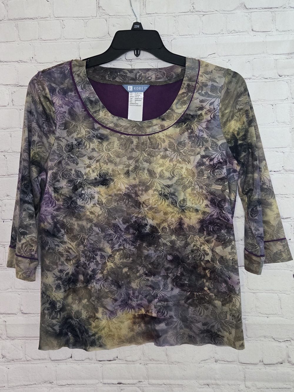 Koret Purple Floral Nivro Mesh Scoop Neck Women's Fairy Top‎ Sz M
